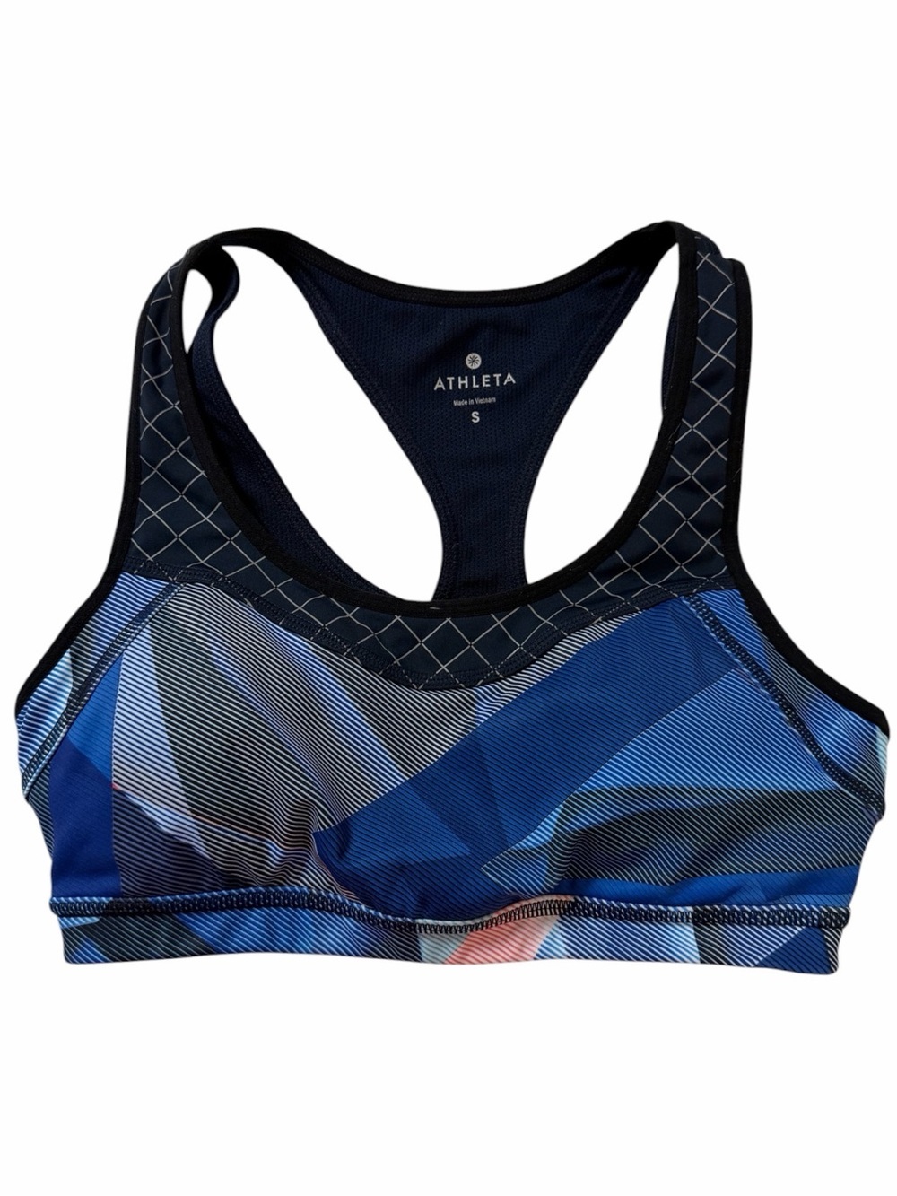Athleta Blue & Black Geometric Racerback Sports Bra
